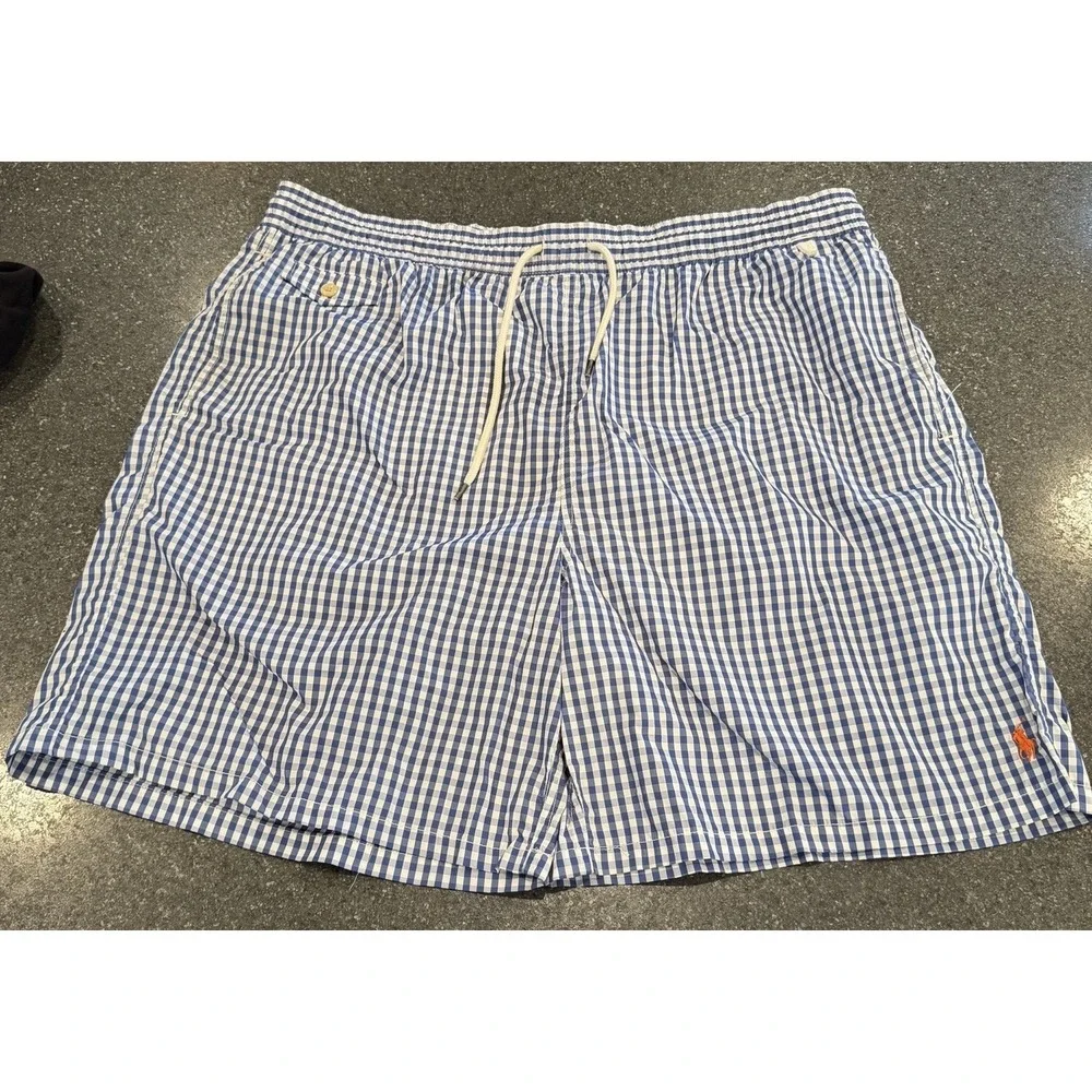 Polo Ralph Lauren Blue Gingham Check XLT Preppy‎ Swim Trunks